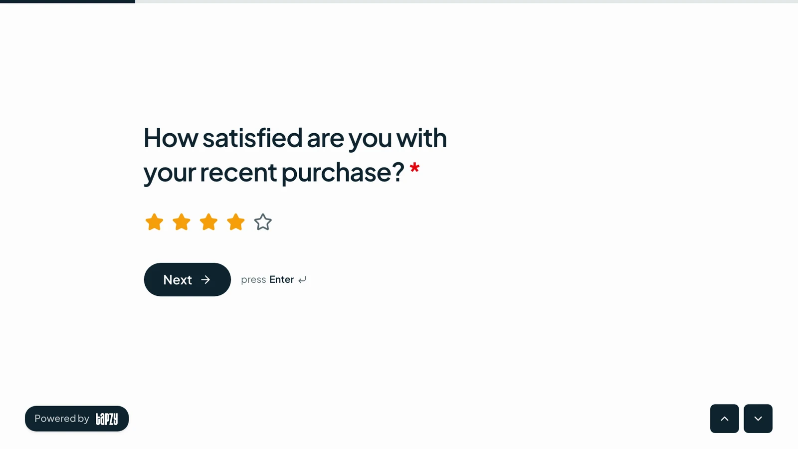 Customer satisfaction feedback form sample with a star rating question in Tapzy
