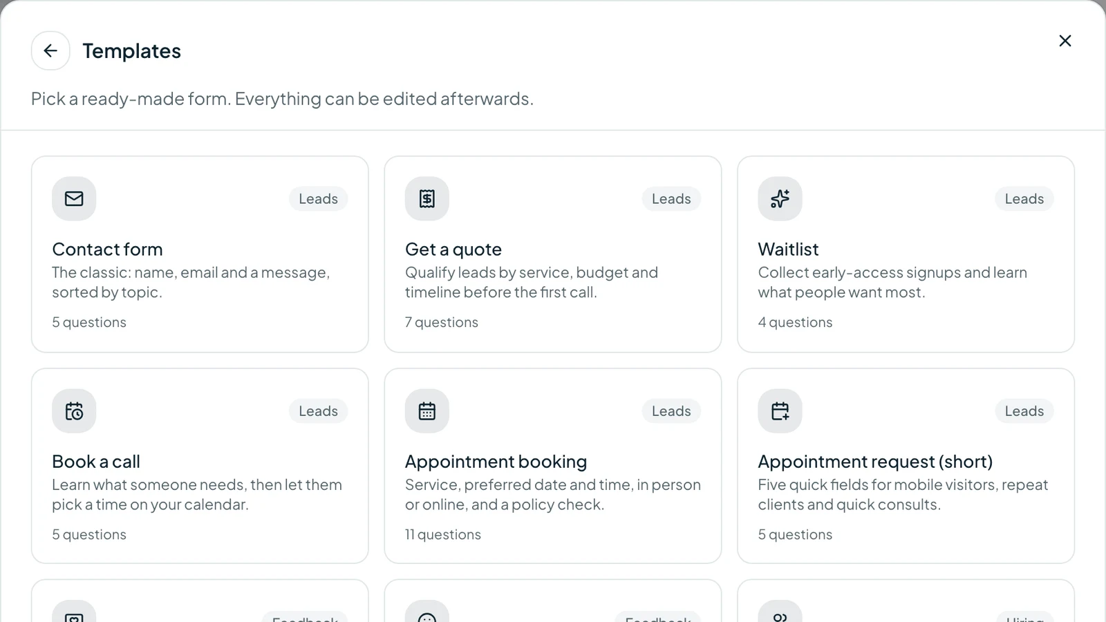 Feedback form templates for NPS, CSAT and employee surveys in the Tapzy template gallery